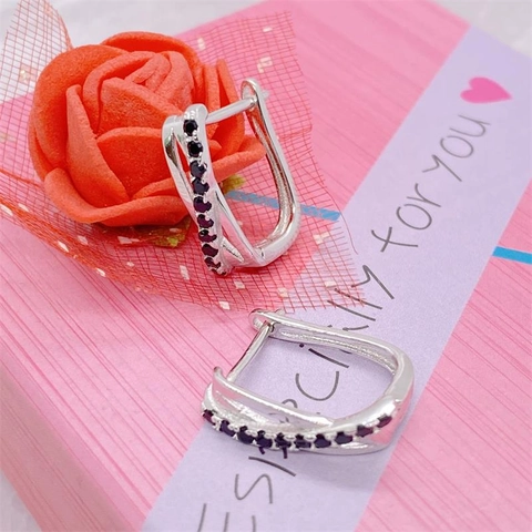 Orecchini a Cerchio in Argento Sterling 925 con Strass Neri per Donna Orecchini Geometrici Incrociati Huggie Gioielli