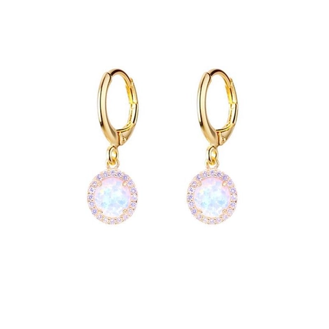 925 Sterling Silver Opal Dangle Earrings For Women Gold Plated Round Disc Pave Rhinestone Earring Fashion Jewelry Gift