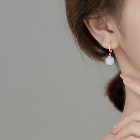 925 Sterling Silver Opal Dangle Earrings For Women Gold Plated Round Disc Pave Rhinestone Earring Fashion Jewelry Gift
