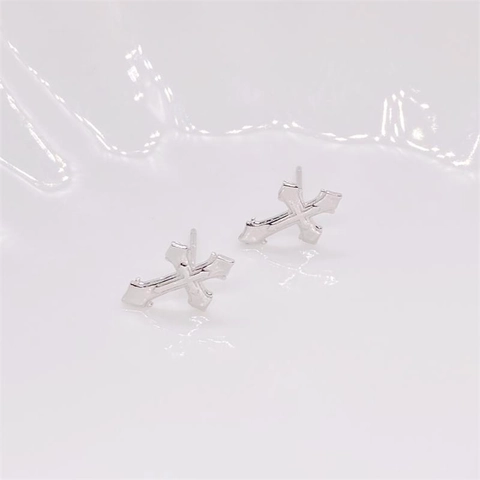 Pendientes de Botón de Cruz de Plata de Ley 925 Estilo Gótico Minimalista Pendientes de Cruz Pequeña Bañados en Platino Joyería