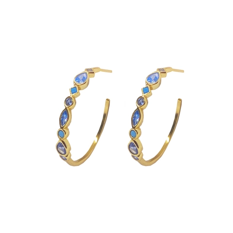 Orecchini a Cerchio Geometrici in Argento Sterling S925 Placcato Oro per Donna Con Zirconia Colorata Intarsiata Eleganti Gioielli in Stile Boho