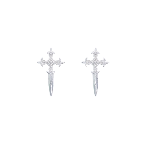 925 Sterlingsilber Gothic Kreuz Dolch Ohrstecker Vintage Relief Punk Schwert Ohrschmuck Für Herren Damen Minimalistische Silberstecker