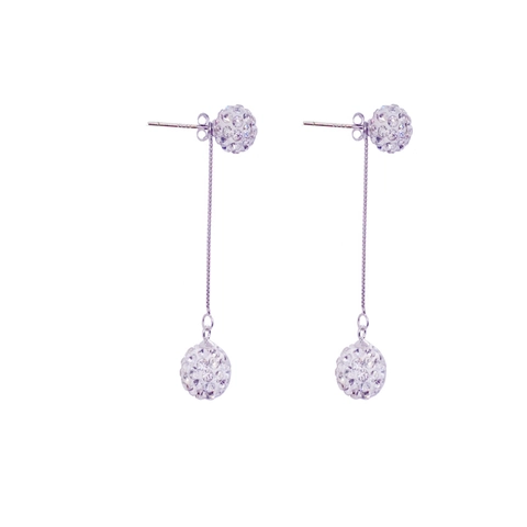 Elegante 925 Sterlingsilber Shamballa Doppelball Strass Quaste Ohrringe Für Damen Mode Schmuck Lange Ohrlinie