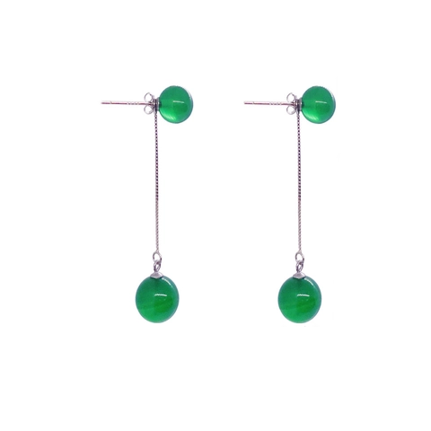 S925 Sterling Silver Green Agate Tassel Drop Earrings For Women Fashionable Long Chain Round Bead Multi-way Ear Jewelry