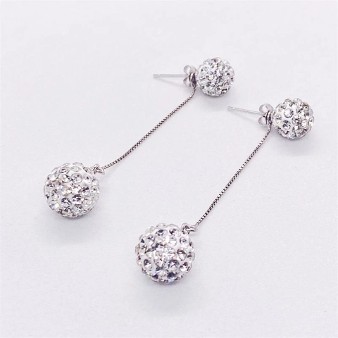 Elegante 925 Sterlingsilber Shamballa Doppelball Strass Quaste Ohrringe Für Damen Mode Schmuck Lange Ohrlinie