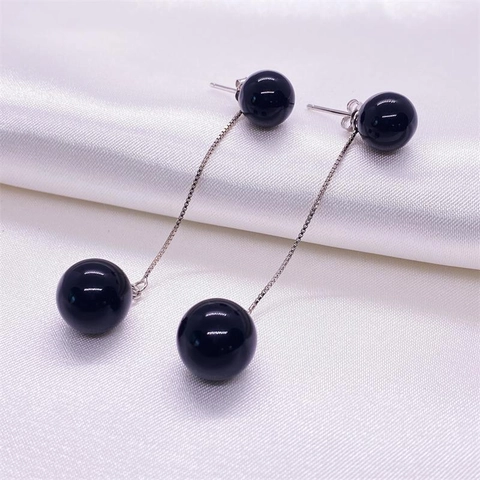 S925 Sterling Silver Black Agate Drop Earrings Fashion Long Chain Bead Ear Line Jewelry For Women Daily Wear Gift