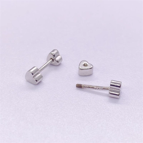 925 Sterling Silver Heart Stud Earrings For Women Men Minimalist Double Heart Screw Back Piercing Jewelry Platinum Color