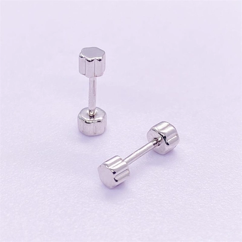 Orecchini a Bottone con Chiusura a Vite in Argento Sterling 925 a Forma di Fiore Esagonale per Uomo Donna Gioielli