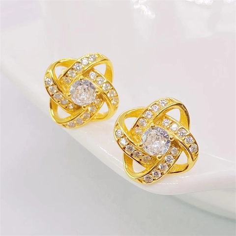 925 Sterlingsilber Rotierendes Kleeblatt Ohrstecker Für Damen 18K Vergoldet Strass Eingelegt Mode Pendler Schmuck