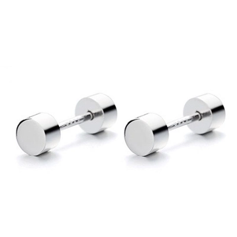 925 Sterling Silver Dumbbell Stud Earrings Minimalist Industrial Screw Back Earrings Geometric Round Unisex Fashion Jewelry