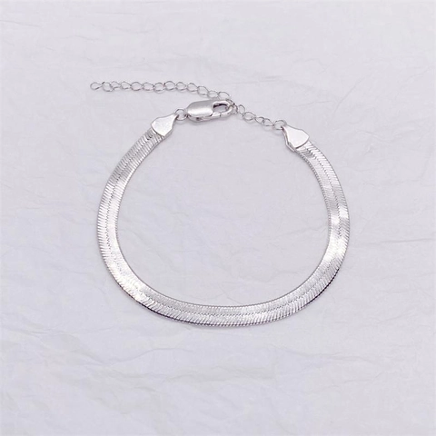 Bracciale a Lisca di Pesce in Argento Sterling 925 per Uomo Donna Bracciale a Catena Piatta Minimalista Regolabile Gioielli di Moda Regalo