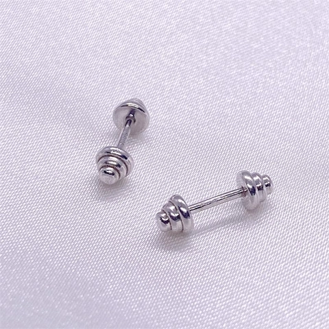 925 Sterling Silver Dumbbell Screw Back Stud Earrings For Men Women Minimalist Geometric Round Ball Piercing Jewelry