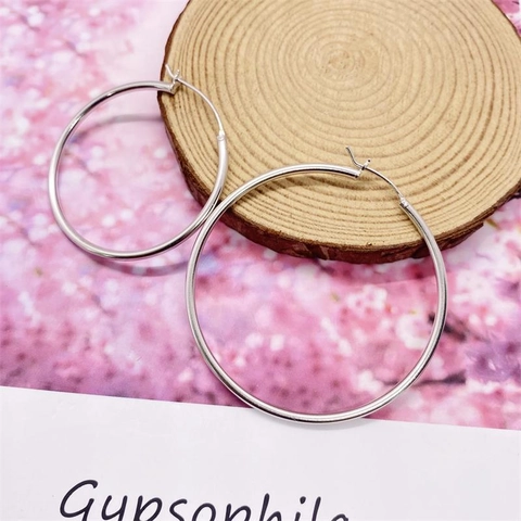 Pendientes de Aro de Plata de Ley 925 Grandes Circulares Pulido Espejo Joyería de Moda Minimalista Pendientes Redondos Geométricos Para Mujer Hombre