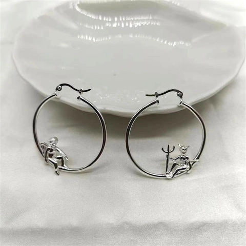 S925 Sterling Zilveren Engel En Duivel Oorbellen Voor Dames Goud Zilver Vergulde Minimalistische Asymmetrische Oorbellen