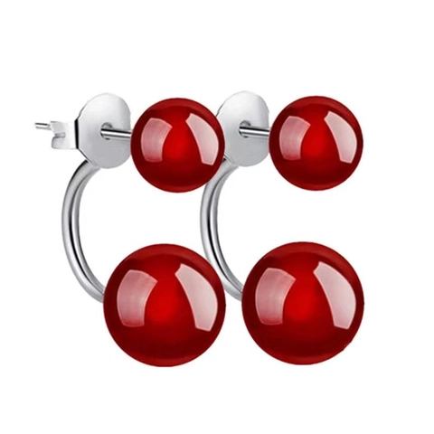 S925 Sterlingsilber Roter Achat Doppelperlen Ohrstecker Für Damen Minimalistisch Geometrischer Schmuck Geschenk