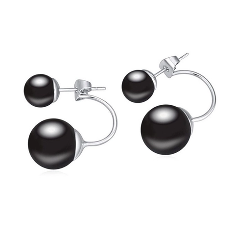 Orecchini a Bottone in Argento Sterling 925 con Onice Nera Doppia Faccia Minimalisti Geometrici a Sfera per Donna