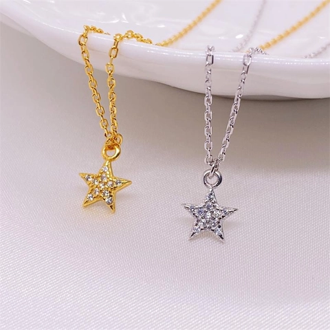 925 Sterlingsilber Stern Anhänger Halskette Für Damen Elegant Eingelegt Zirkonia Fünfzackiger Stern Schlüsselbein Kette Modeschmuck
