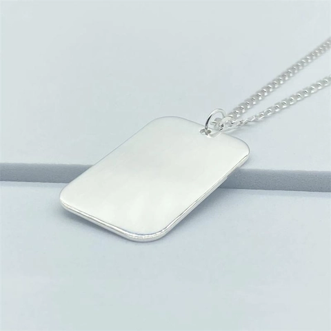 Collier Pendentif Plaque Identité en Argent Sterling 925 Minimaliste Pour Hommes Femmes Rectangle Poli Miroir Bijoux Chaîne
