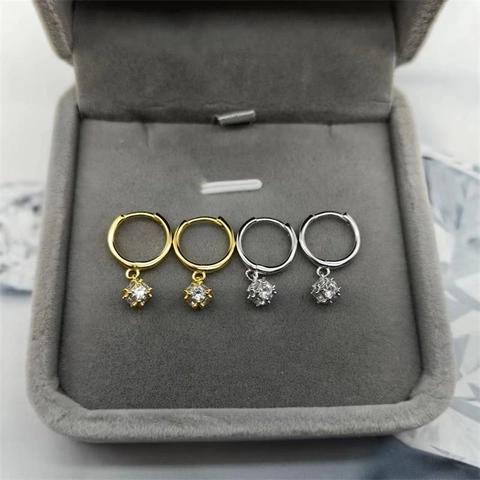 Boucles d'Oreilles Créoles en Argent Sterling 925 Zirconia Cube Style Minimaliste Personnalisé Or Argent Bijoux Femme