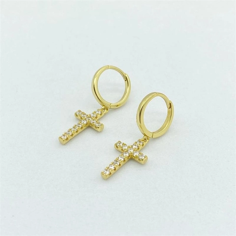Orecchini a Cerchio con Croce in Argento Sterling S925 per Donna Strass Oro Orecchini Pendenti Gioielli di Moda