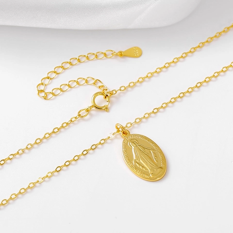 S925 Sterlingsilber Jungfrau Maria Wunderbare Medaille Anhänger Halskette Vintage Religiöser Schmuck Für Damen Gold Silber