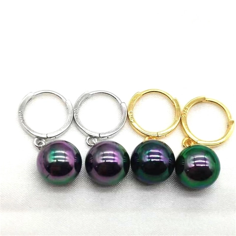 Orecchini Pendenti in Argento Sterling 925 con Perla Artificiale per Donna Orecchini a Cerchio Neri Iridescenti Pavone