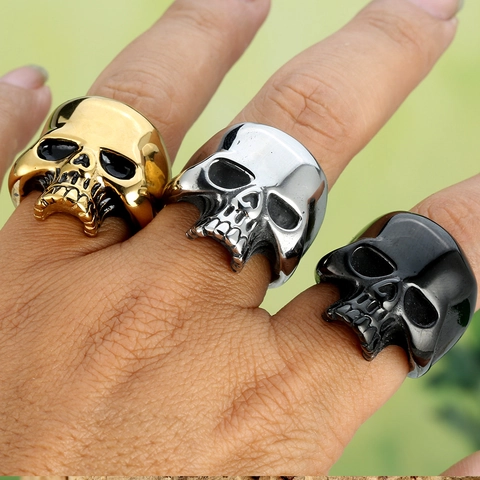 Punk Gothic Skull Head Ring 304 Stainless Steel Polished Skull Ring For Men Women Unisex Hip Hop Rock Biker Jewelry Ring