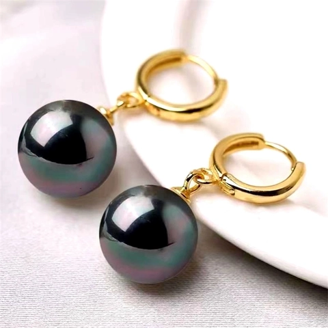 Orecchini Pendenti in Argento Sterling 925 con Perla Artificiale per Donna Orecchini a Cerchio Neri Iridescenti Pavone