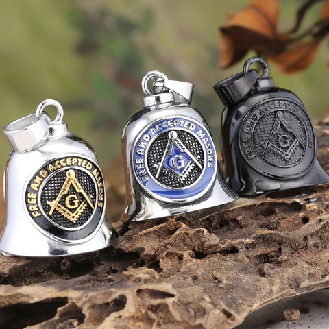 Vintage 316 Stainless Steel Masonic Guardian Bell Pendant Only For Men Motorcycle Punk Jewelry Polished Bell Charm Gift