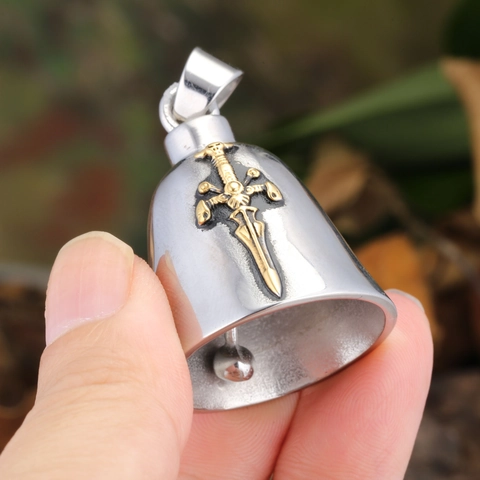 Vintage 316 Stainless Steel Viking Cross Sword Bell Pendant For Men Gothic Polished Relieved Dagger Bell Pendant Only