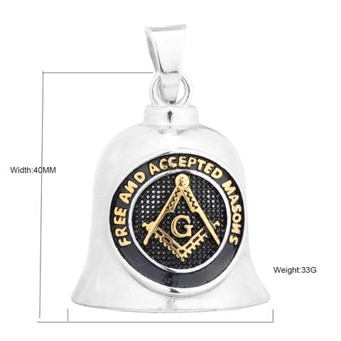 Vintage 316 Stainless Steel Masonic Guardian Bell Pendant Only For Men Motorcycle Punk Jewelry Polished Bell Charm Gift