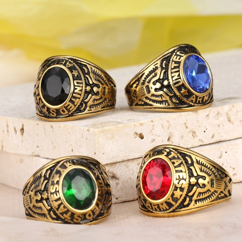 Vintage 304 Roestvrij Stalen US Army Eagle Zegelring Goud Verguld Strass Militaire Jubileumring Voor Heren Dames