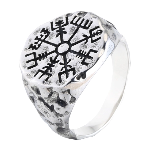Anillo de Brújula Vikinga Vegvisir para Hombre Retro Acero Inoxidable 304 Sello de Runa Nórdico Odin Gótico Punk Martillado Joyería