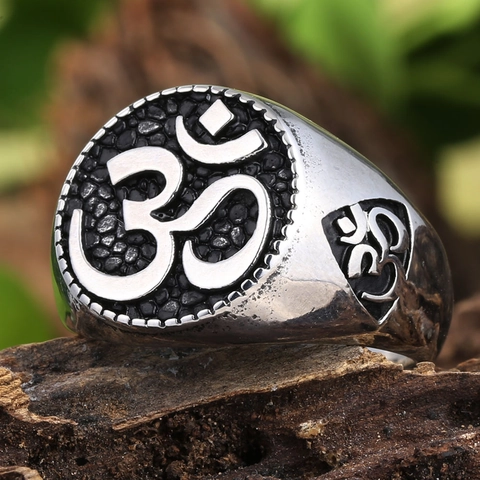 Anello Vintage in Acciaio Inossidabile 304 Con Simbolo Om Per Uomo Banda Per Meditazione Spirituale Religiosa Retro Lucido