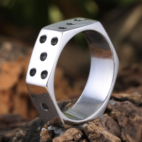 Gepersonaliseerde Hexagonale Dobbelsteen Roestvrij Stalen Ring Punk Stijl Geometrische Band Ring Voor Heren Dames Sieraden