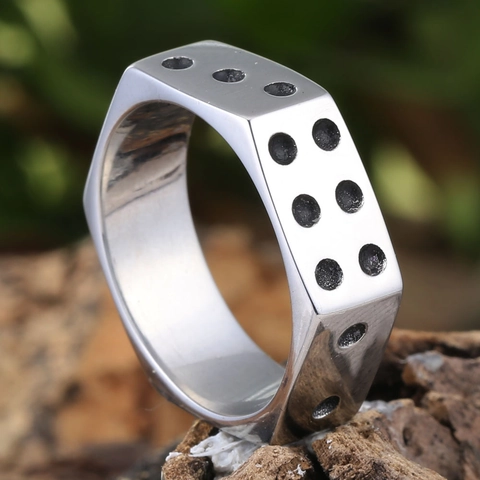 Gepersonaliseerde Hexagonale Dobbelsteen Roestvrij Stalen Ring Punk Stijl Geometrische Band Ring Voor Heren Dames Sieraden