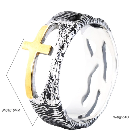 Vintage 304 Edelstahl Ring Für Damen Herren Hohl Kreuz Alphabet Design Poliert Punk Industrie Fingerring Schmuck