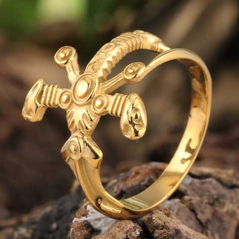 Anello Lucido in Acciaio Inossidabile Gotico Vintage Per Uomo Donna Anello con Sigillo Placcato Oro con Emblema Croce Gioielli