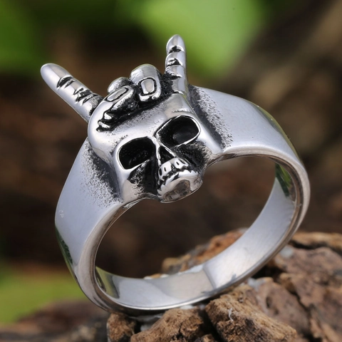 Anillo Retro Punk Calavera Gesto de Victoria para Hombre Mujer Gótico Acero Inoxidable 304 Joyería Biker Rock Anillo Dedo