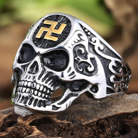 Bague Crâne en Acier Inoxydable 304 Style Rétro Punk pour Hommes Gothique Vieilli Poli Heavy Metal Bijoux Hip Hop Quotidiens