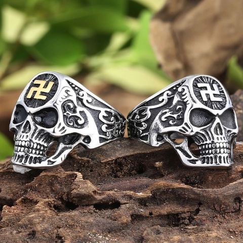 Bague Crâne en Acier Inoxydable 304 Style Rétro Punk pour Hommes Gothique Vieilli Poli Heavy Metal Bijoux Hip Hop Quotidiens