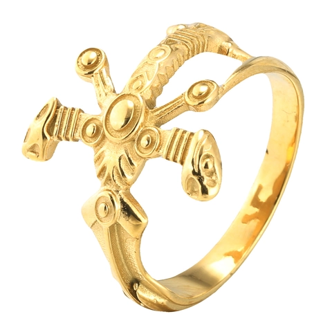 Anello Lucido in Acciaio Inossidabile Gotico Vintage Per Uomo Donna Anello con Sigillo Placcato Oro con Emblema Croce Gioielli