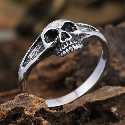 Vintage Punk 304 Stainless Steel Skull Ring For Men Women Gothic Skeleton Band Personality Fashion Unisex Jewelry Accessory