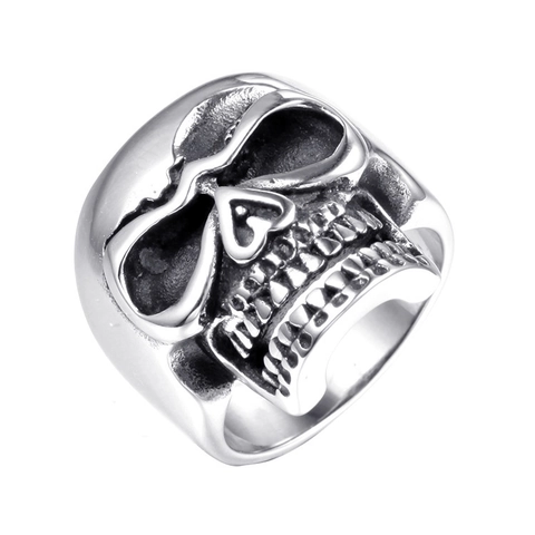Vintage Stainless Steel Skull Ring For Men Gothic Punk Rock Style Biker Jewelry Heavy Metal Skeleton Finger Ring