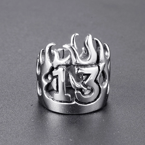 Anillo Vintage de Acero Inoxidable Número 13 Llama Hueco para Hombre Retro Punk Estilo Motociclista Gótico Joyería Regalo