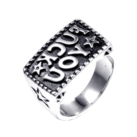 Anillo de Acero Inoxidable Punk Con Letra Fuck You Para Hombre Mujer Anillo de Sello Cuadrado Vintage Hip Hop Joyería