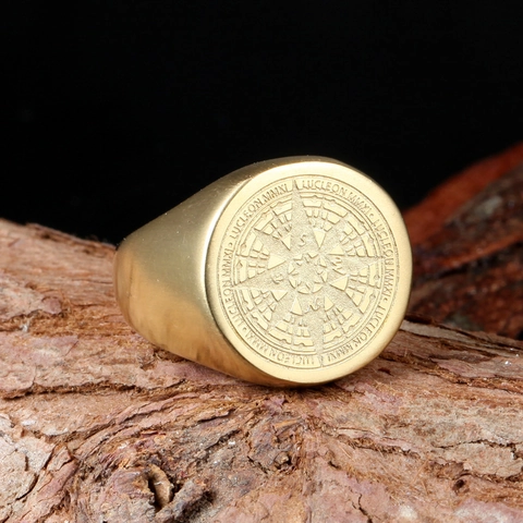 Vintage Brújula Anillo Sello Acero Inoxidable Hombre Estrella Náutica Grabada Metal Cepillado Mate Punk Biker Anillo Joyería Moda