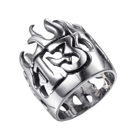 Anillo Vintage de Acero Inoxidable Número 13 Llama Hueco para Hombre Retro Punk Estilo Motociclista Gótico Joyería Regalo