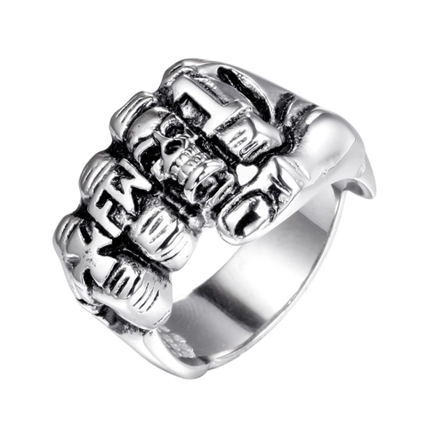Anillo Punk Vintage de Acero Inoxidable con Forma de Puño Calavera y Cruz para Hombre Gótico Distressed Joyería Geométrica