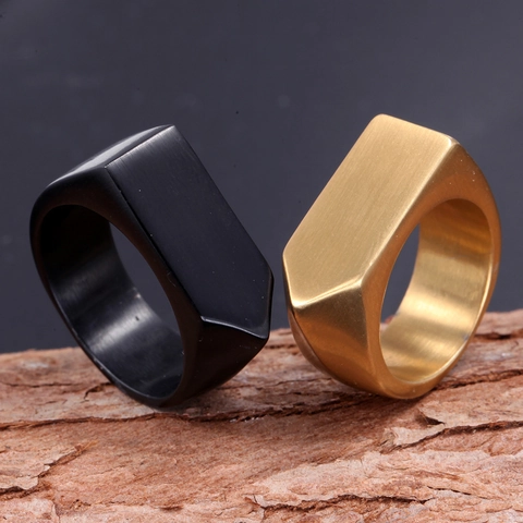 Anello Geometrico in Acciaio Inossidabile da Uomo Minimalista Opaco Spazzolato Stile Industriale Oro Argento Nero Gioielli Moda Regalo